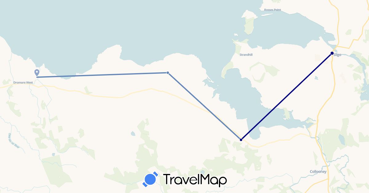 TravelMap itinerary: driving, cycling in Ireland (Europe)
